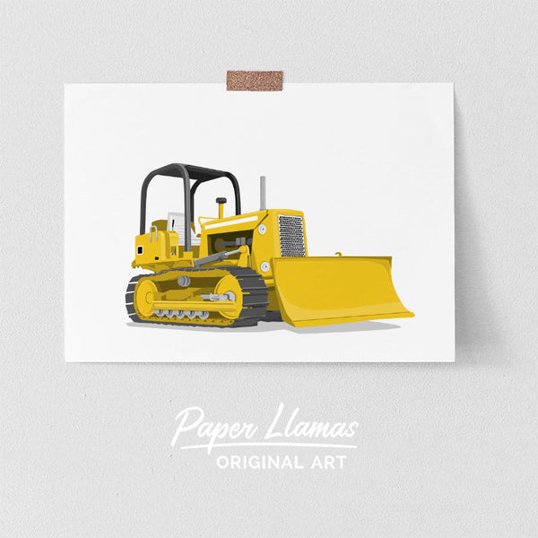 Yellow Bulldozer Printable  - baby nursery art print from Paper Llamas