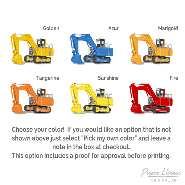 Excavator  - baby nursery art from Paper Llamas