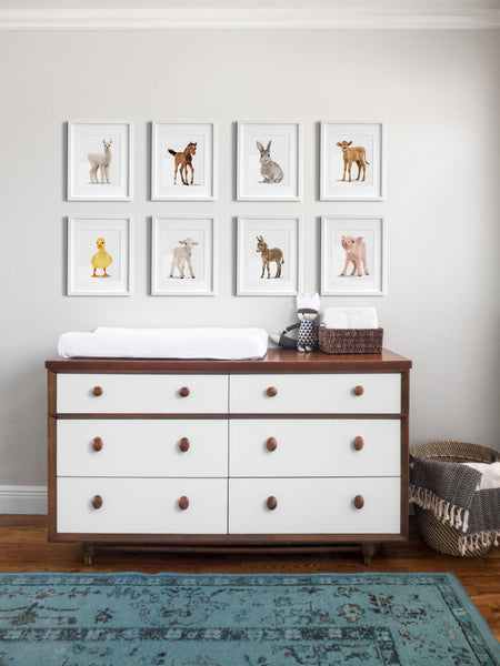 Baby Farm animals llama,horse,bunny,cow,duck,lamb,donkey,pig - baby nursery art from Paper Llamas