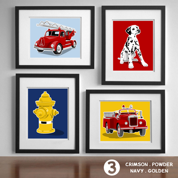 Fire Trucks - Set of 4  - baby nursery art from Paper Llamas