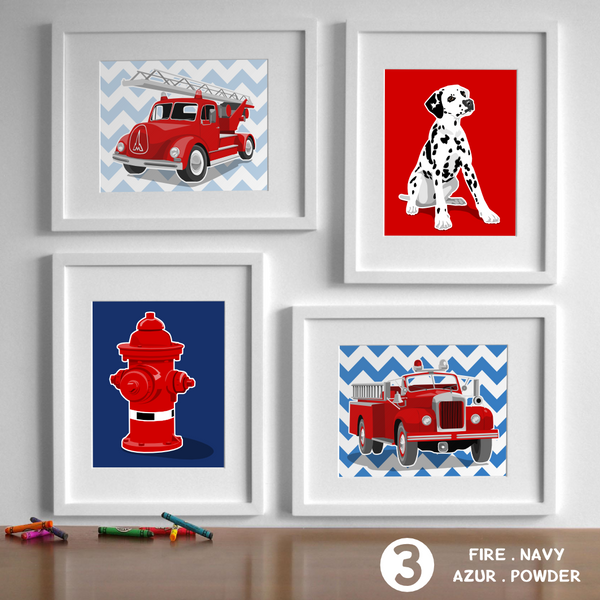 Fire Trucks - Set of 4  - baby nursery art from Paper Llamas