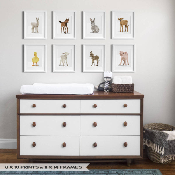Baby farm animals llama,horse,bunny,cow,duck,lamb,donkey,pig  - baby nursery art from Paper Llamas