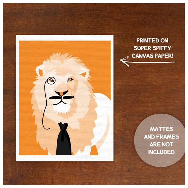 Children\'s art, Animals with mustaches - bright colorful set of four prints - jungle safari - Lion giraffe rino zebra - dapper animals  - baby nursery art from Paper Llamas
