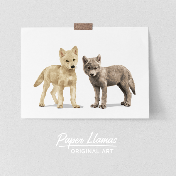 Pair of wolf cubs Printable  - baby nursery art from Paper Llamas