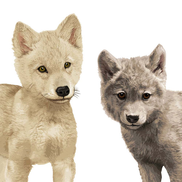 Pair of wolf cubs  - baby nursery art from Paper Llamas
