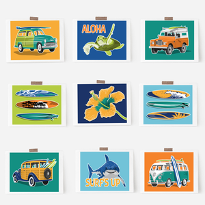 Little surfer beach artwork in custom colors.
