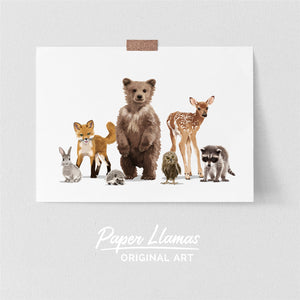 Wilderness woodland animal art, forest explorer baby animal nursery – Paper Llamas