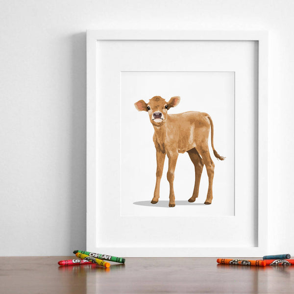 Farm animal Baby Cow  - baby cow art print from Paper Llamas