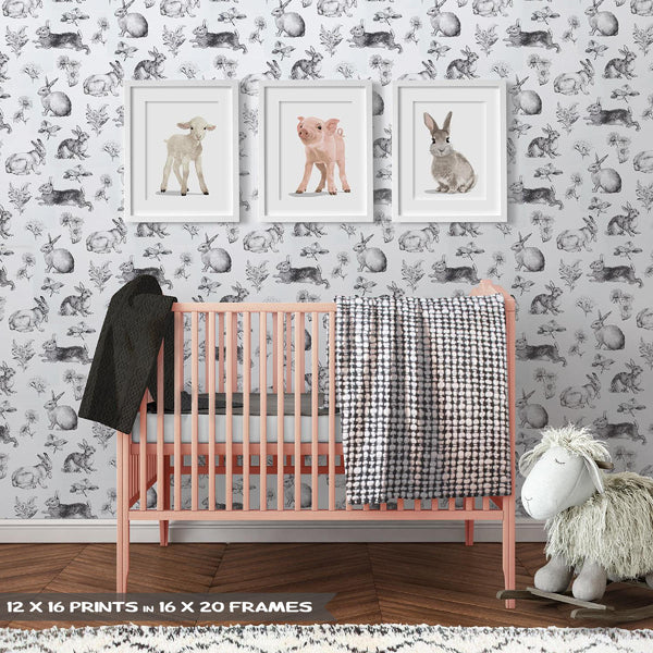 Baby lamb,pig,bunny  - baby nursery artwork from Paper Llamas