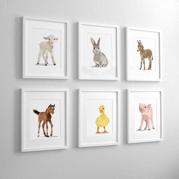 Baby lamb,bunny,donkey,horse,yellow duck,pig - baby farm nursery art from Paper Llamas