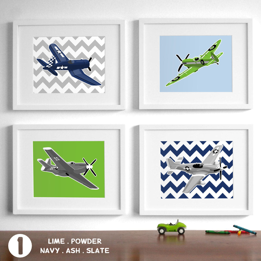 Jet Planes - Set of 4  - baby nursery art from Paper Llamas