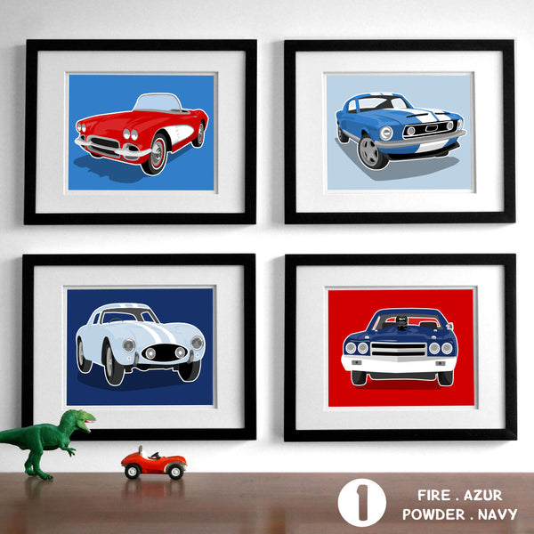 Sports Cars - Set of 4  - baby nursery art from Paper Llamas
