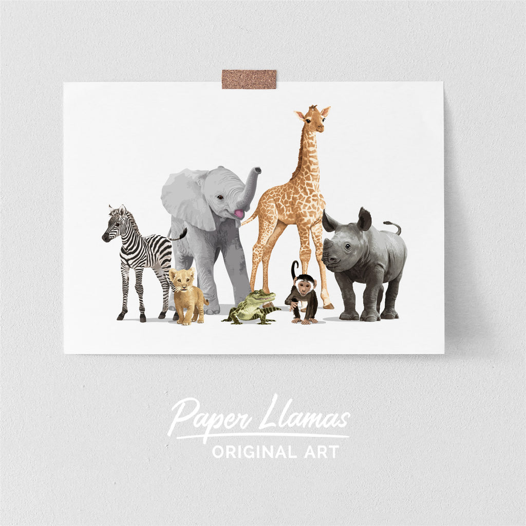 Baby jungle animal art, safari explorer baby animal nursery artwork – Paper Llamas baby-jungle-animal-art-safari-explorer-baby-animal-nursery-artwork-paper-llamas
