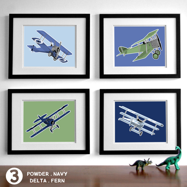 Biplanes - Set of 4  - baby nursery art from Paper Llamas