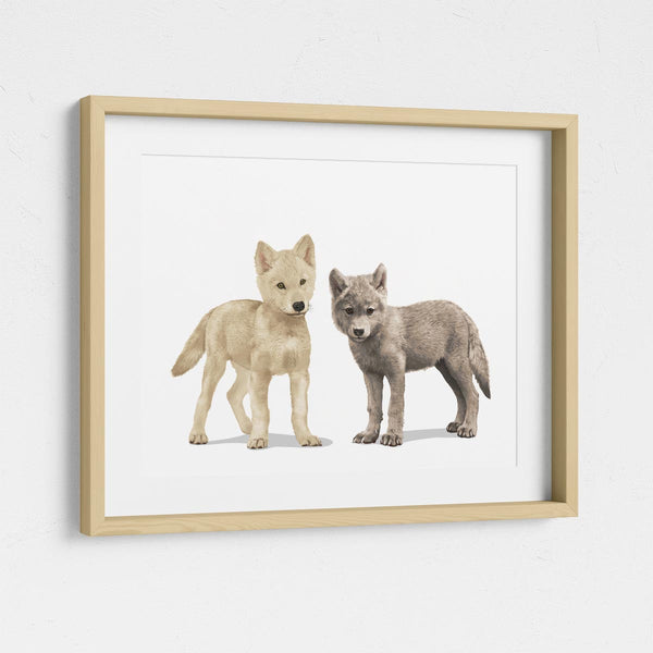 Pair of wolf cubs  - baby nursery art from Paper Llamas